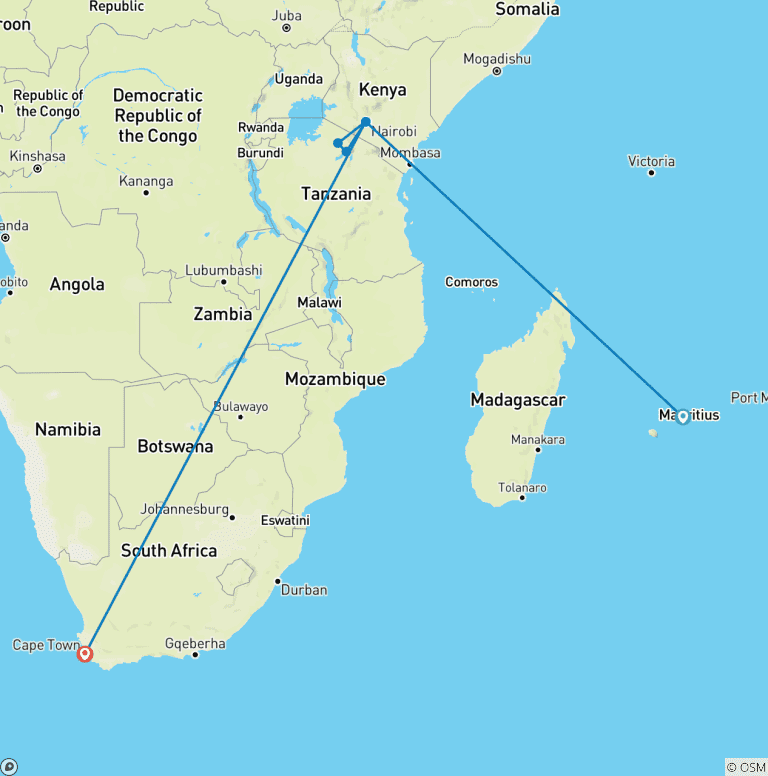 Map of Exotic East African Adventure 7 Days/6 Nights