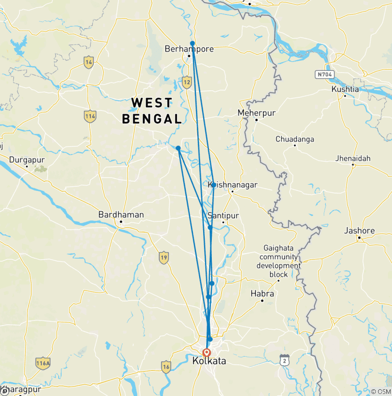 Map of Kolkata and Lower Ganges Cruise Kolkata → Kolkata (2025)