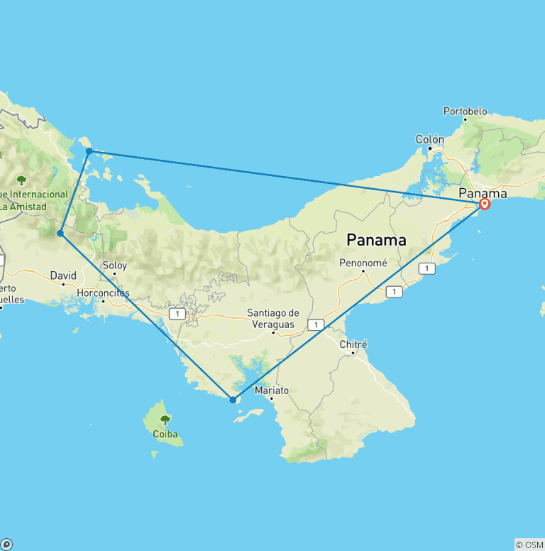 Map of Private Tour to Panama Canal & Bocas del Toro Islands, Daily Start