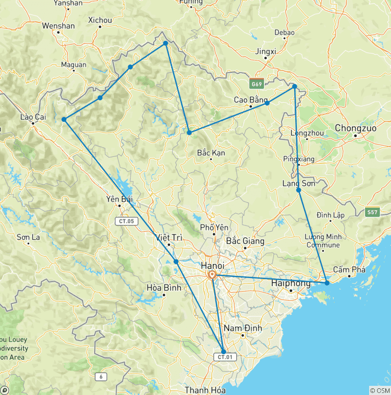 Map of North-Eastern Vietnam Loop Trip - 14 days 13 nights [Private Tour]