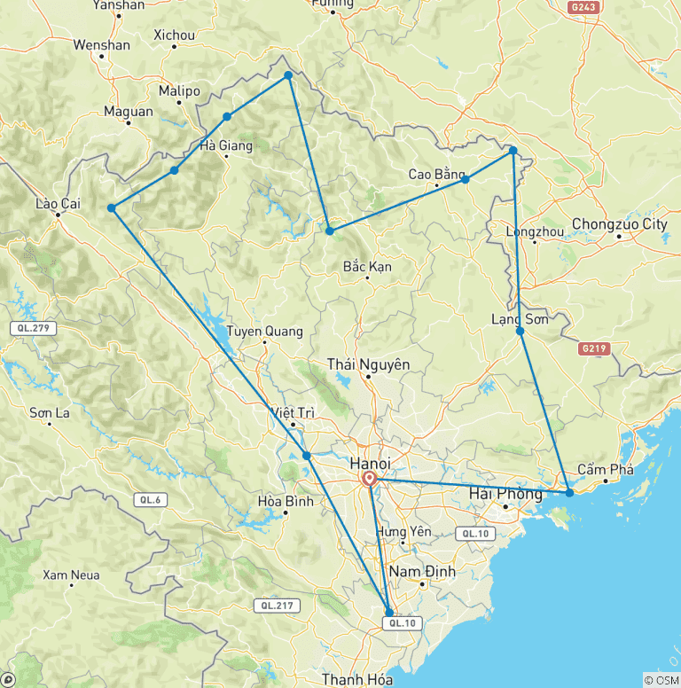 Map of NORTH-EASTERN VIETNAM LOOP TRIP