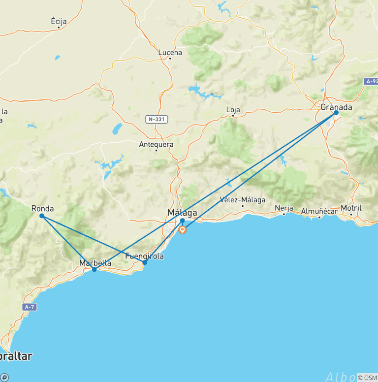 Map of Spain's Costa del Sol & Madrid  (Malaga to Madrid) (2025)