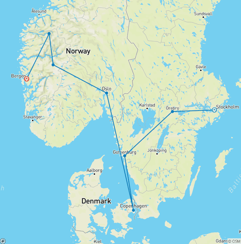 Map of Spectacular Scandinavia  (Stockholm to Bergen) (2025)