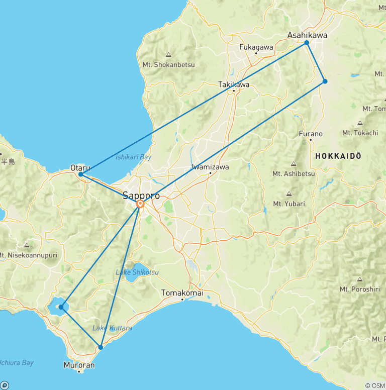 Map of 【Japan】Hokkaido 7 Days Noboribetsu, Asahikawa, Biei Package