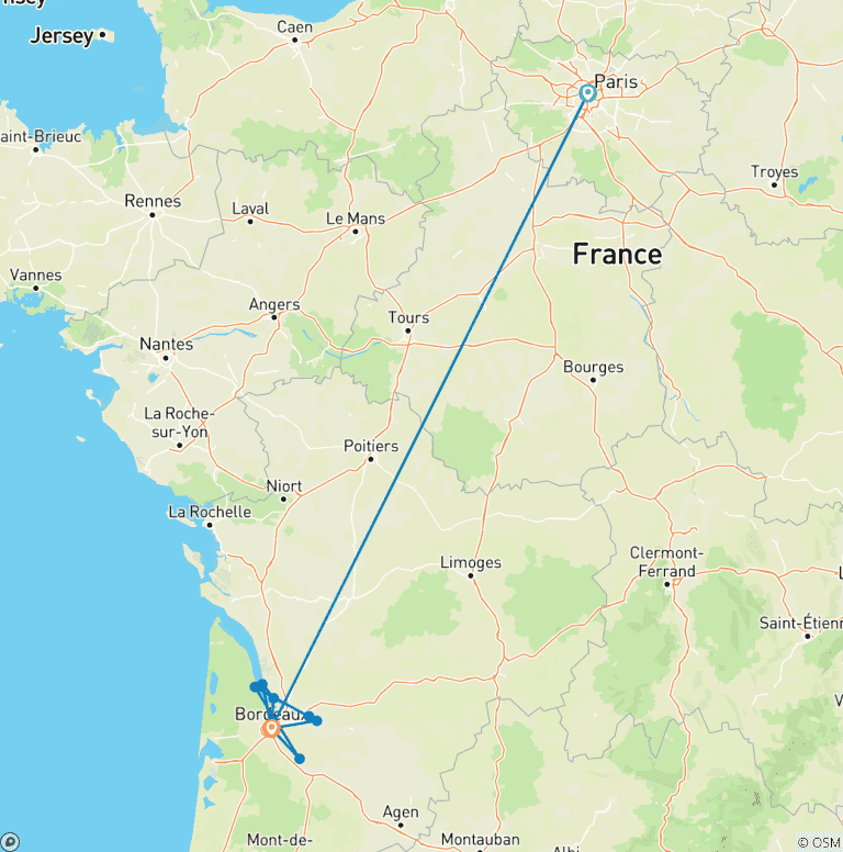 Map of Beautiful Bordeaux with Highlights of Paris 2025