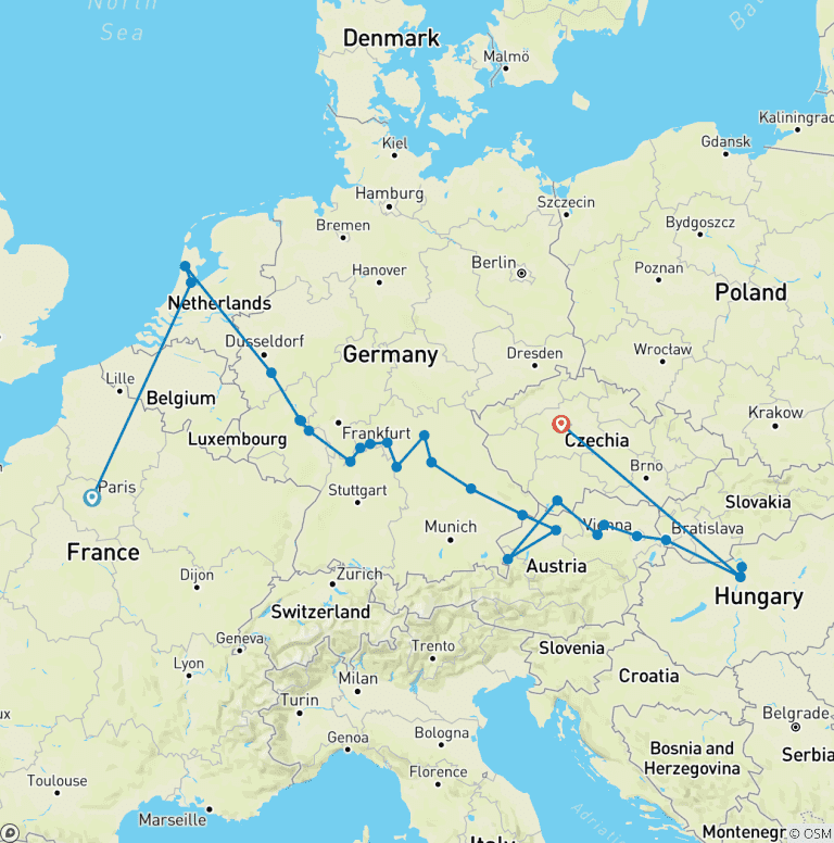 Map of Paris to Prague & Splendours of Europe 2027