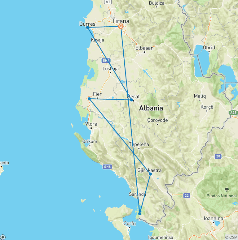Map of UNESCO Heritage Sites in Albania on 3 day Private  tour