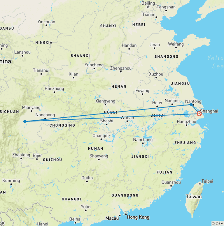 Map of 7 Days China Shanghai Chengdu and Yangtze Cruise (private guide & driver）customizable