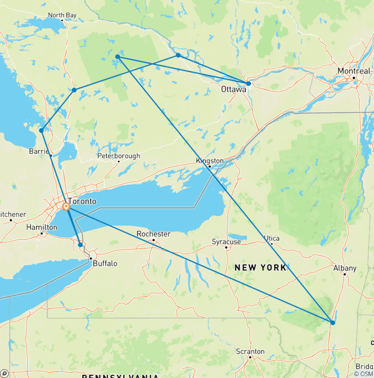 Map of Eastern Canada (12 nights)