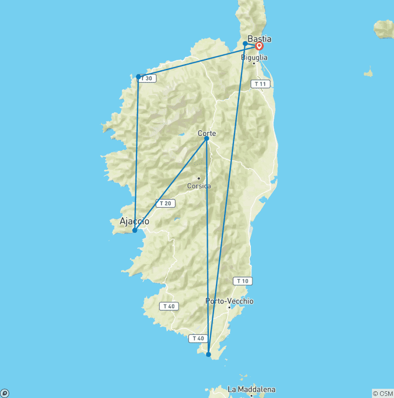 Map of Coach trip Corsica - the beautiful