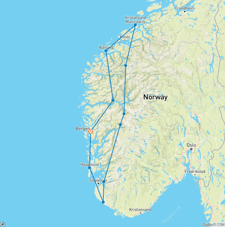 Map of Panoramic roads of Fjord Norway