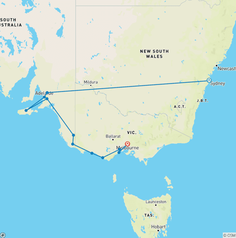 Map of Get to know Australia (from Sydney/to Melbourne)