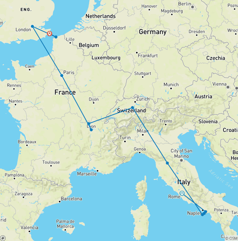 Map of Rome to London Vistas (Summer)
