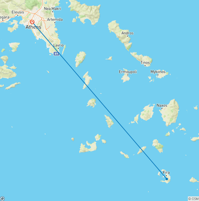 Map of MINI SANTORINI FROM ATHENS (+transfers & ferry/flight)