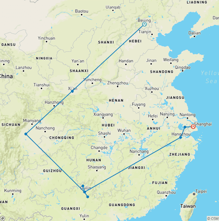 Map of Endless Beauty of China in 16 Days - Private Tour