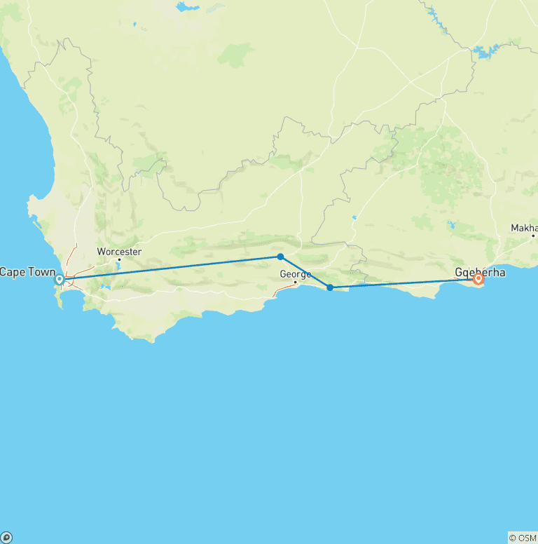 Map of Garden Route & Safari Self Drive - 10 days