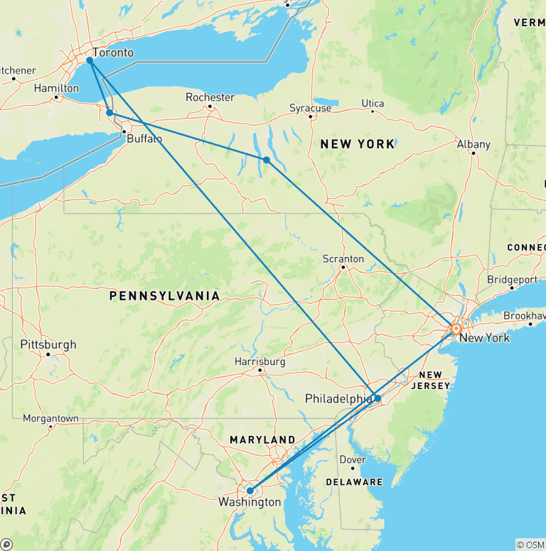 Map of Highlights of the Northeast US - 5 days