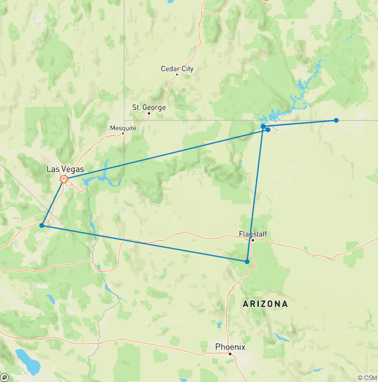 Map of Monument Valley & Antelope Canyon - 3 days