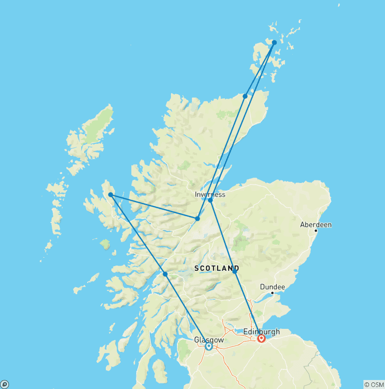 Map of Discover Scotland featuring the Royal Edinburgh Military Tattoo (Glasgow to Edinburgh) (2025)