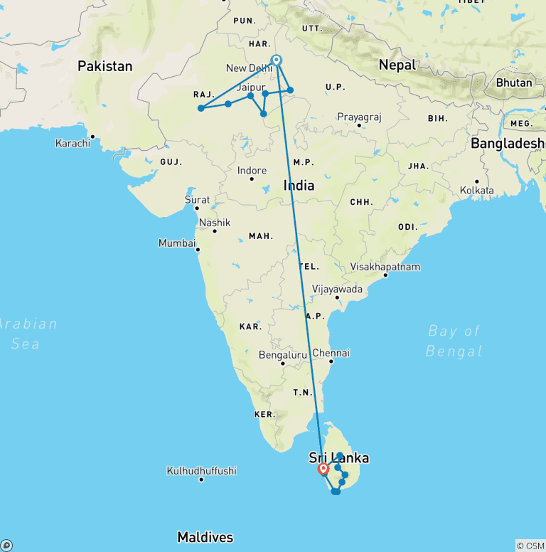Map of India + Sri Lanka Experience
