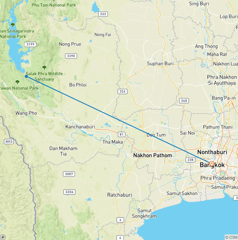 Map of 5 Days in Bangkok including Elephant Sanctuary & Erawan Waterfall , Grand Palace with 2 temples