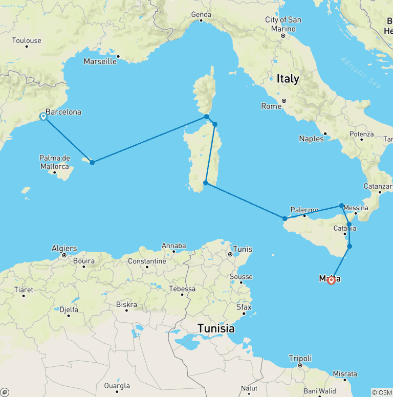 Map of Islands of the Mediterranean: Spain to Malta