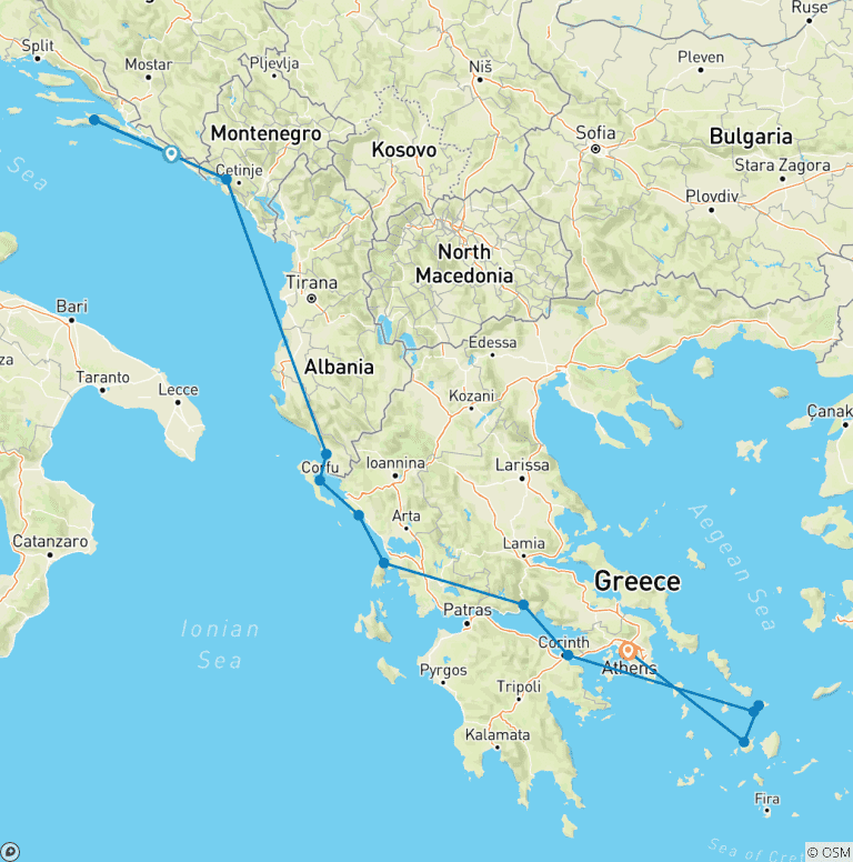 Map of Adriatic, the Corinth Canal & the Greek islands