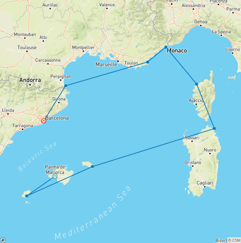 Map of Spanish Shores & Beyond 2026 - 10 Days