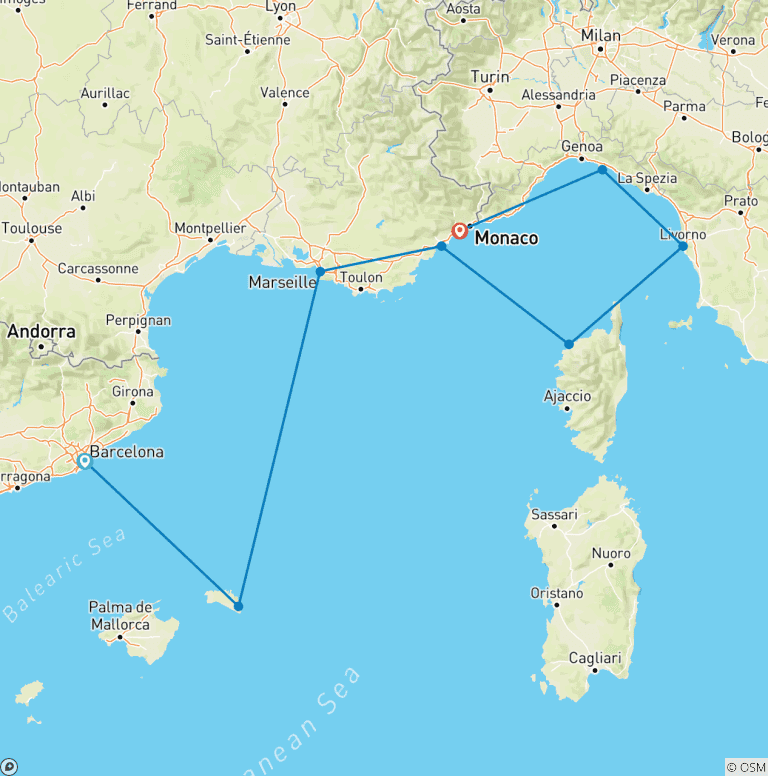 Map of President’s Cruise with Ken Muskat – Mediterranean
