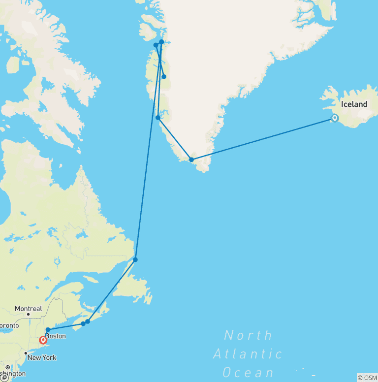 Map of Ultimate Viking Discovery: Iceland to Greenland
