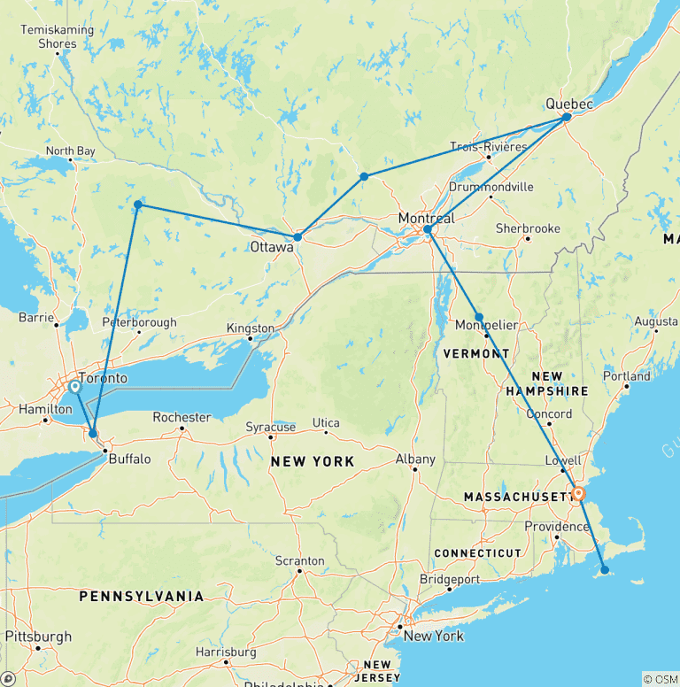Map of Autumn Colours of Eastern Canada and New England