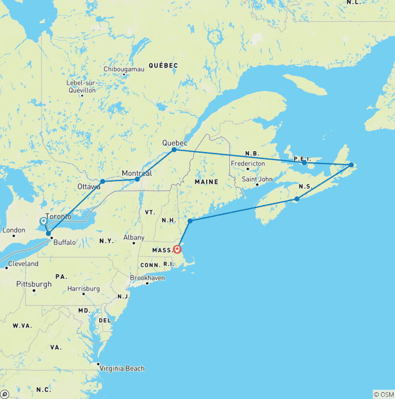 Map of Eastern Explorer & Maritimes Cruise