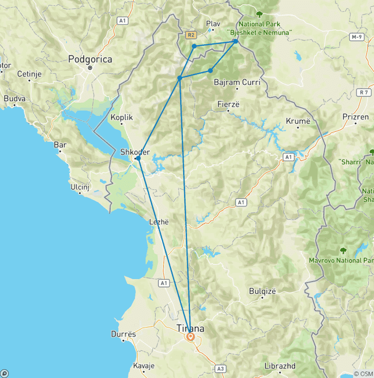 Map of The best part of Balkan Peaks Trail Albania & Montenegro in 6 Day