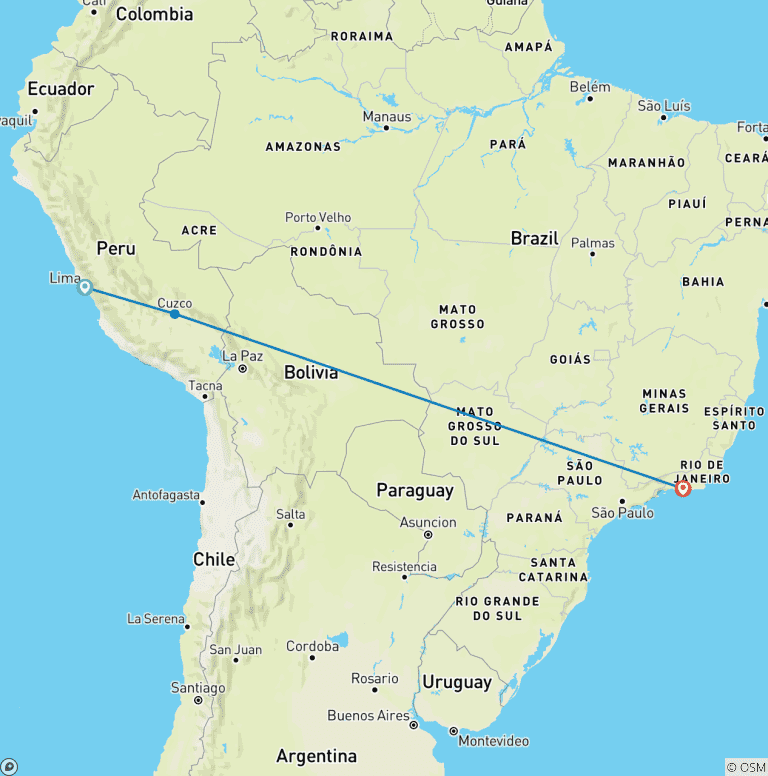 Map of A 10-Day Adventure in Peru and Brazil: From Machu Picchu to Rio de Janeiro