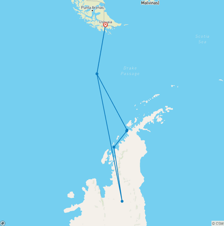 Map of Antarctic Peninsula Beyond the Polar Circle