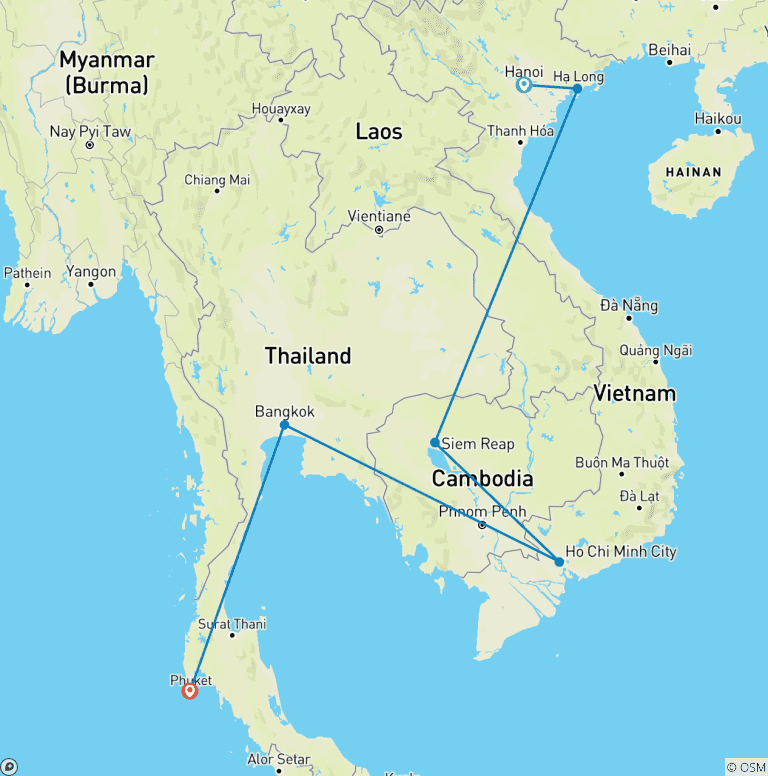 Map of 14 Days Best of Thailand, Cambodia and Vietnam (private guide & driver）