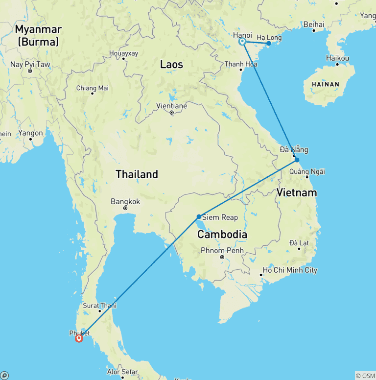Map of 10 Days Across Vietnam, Cambodia & Thailand - Private Tour