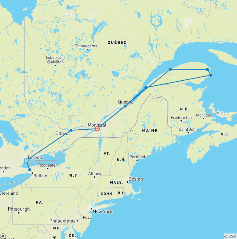 Map of Québec - 15 days adventure trip
