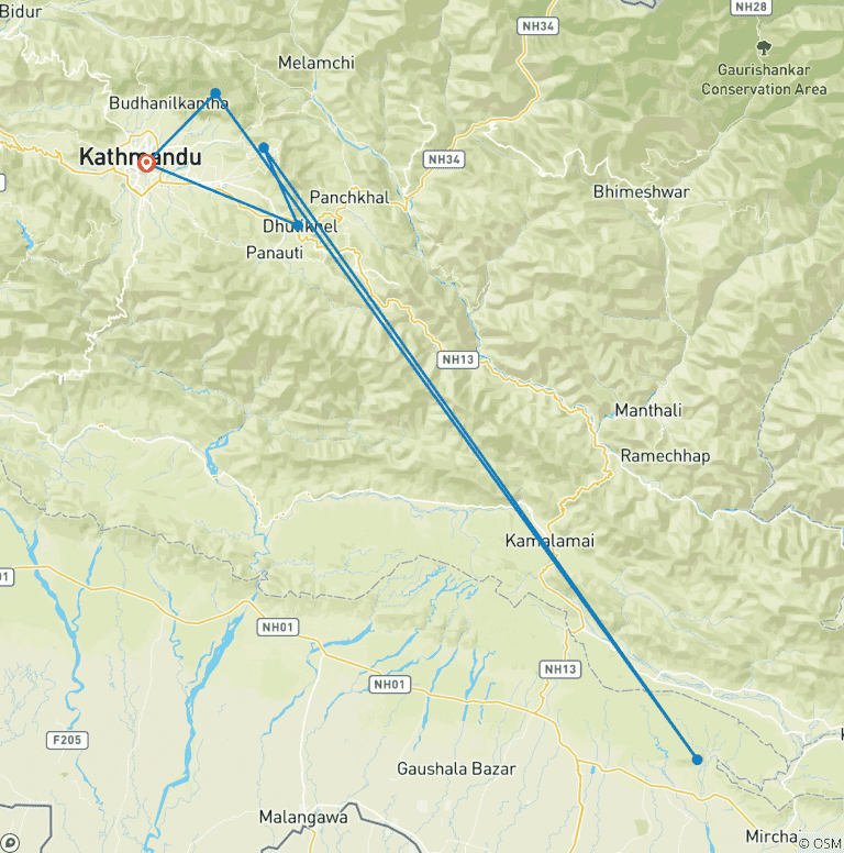 Map of Kathmandu Valley Rim Trek