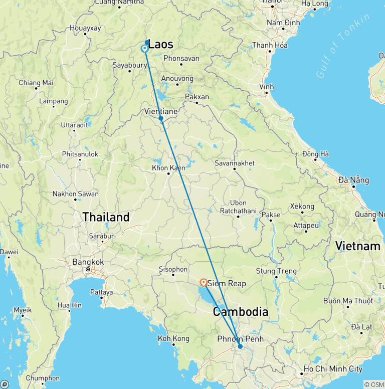 Map of 12 Days Fascinating Laos & Cambodia