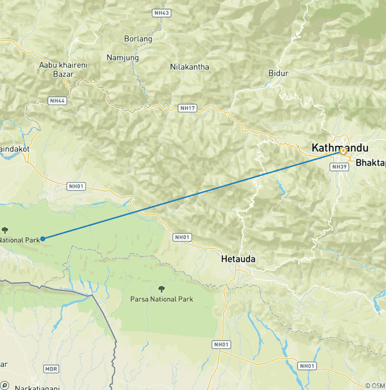 Map of Chitwan Safari Tour