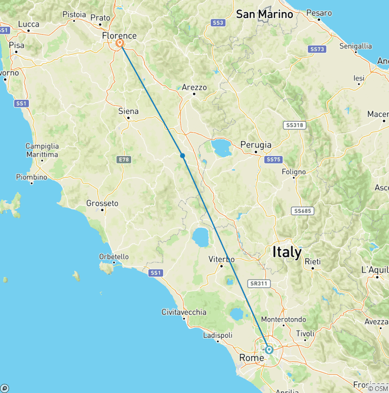Map of Tuscan Adventure: Rome to Florence