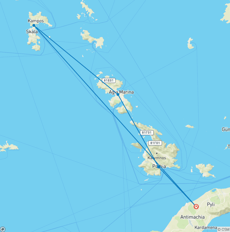 Map of Dodecanese Island Hopping | Kos - Kalymnos - Leros - Patmos | Greece | 10 Days