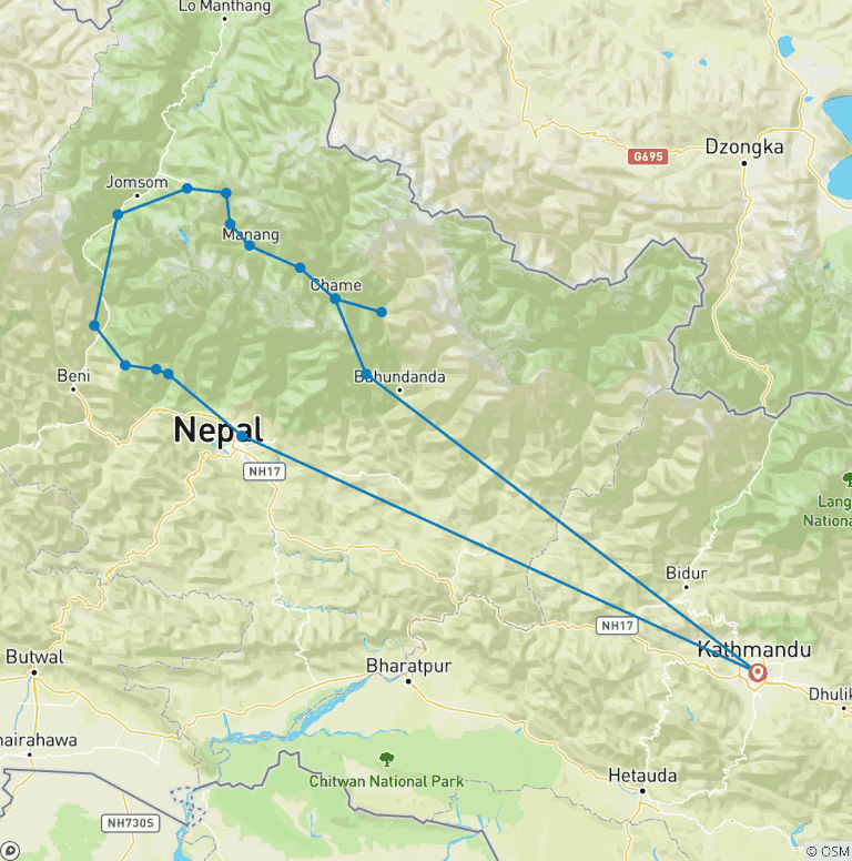 Map of 28 Days Cultural Nepal