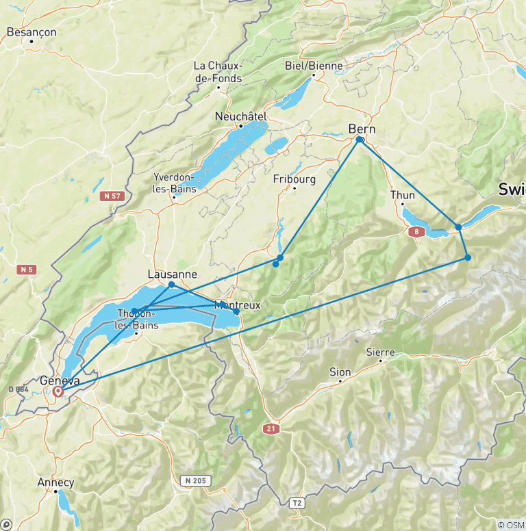 Map of Switzerland in a Nutshell Small Group Tour