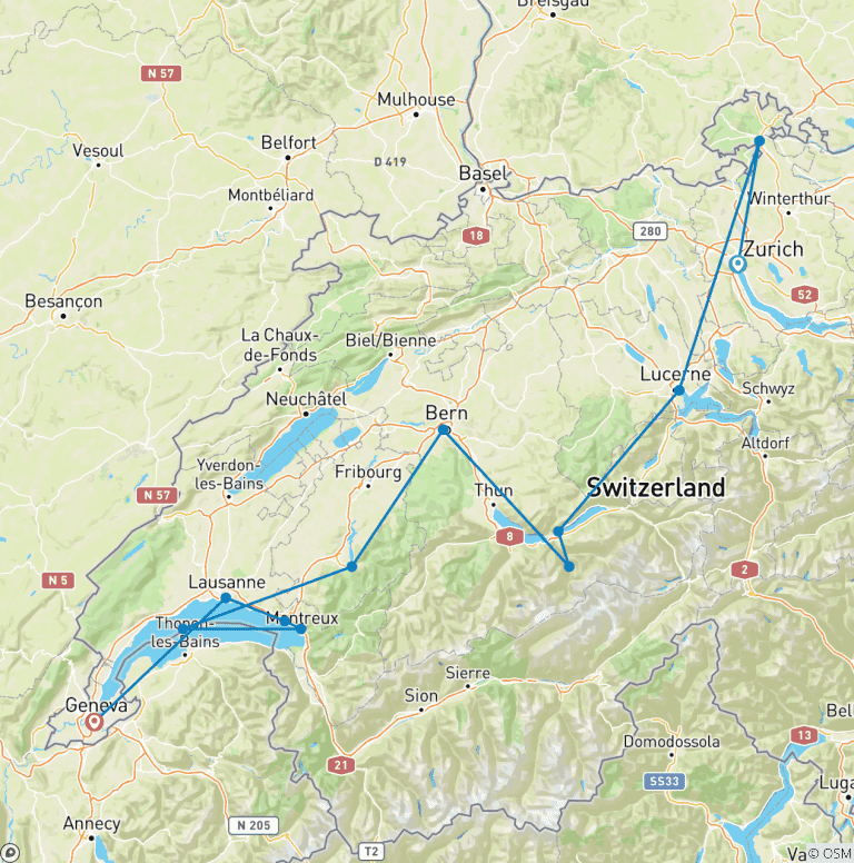 Map of Enchanting Switzerland Small Group Tour
