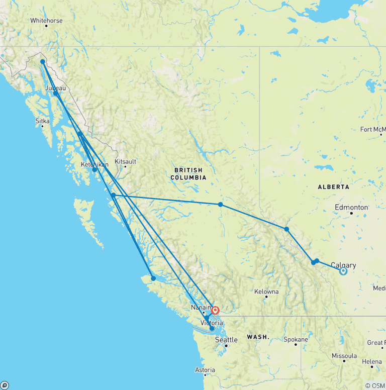 Map of Western Canada with Inside Passage & Calgary Stampede with Alaska Cruise