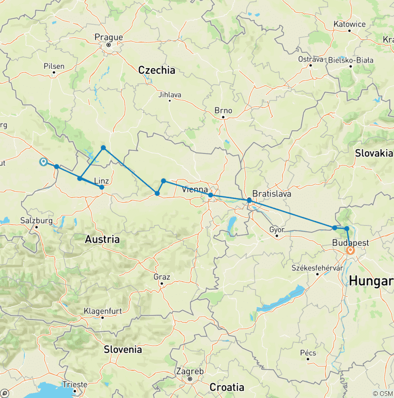 Map of Illuminations on the Danube (Eastbound) 2026