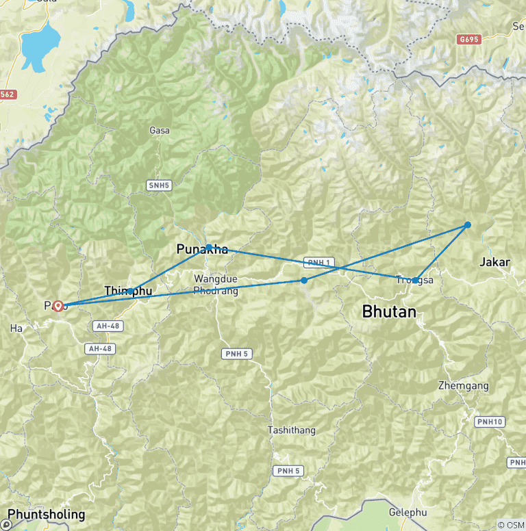 Map of Bhutan: Reise ins Land des Glücks - Geführte Privatreise