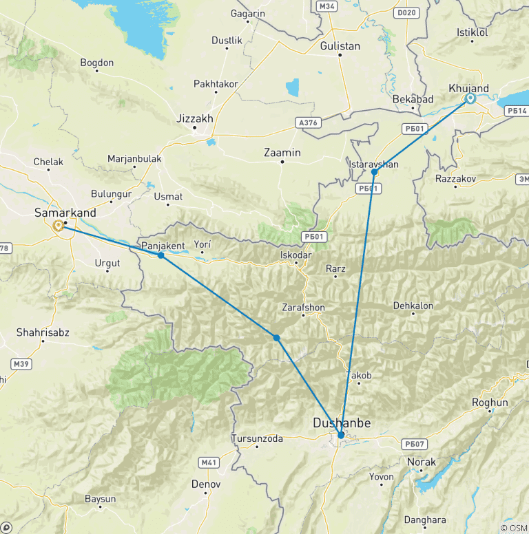 Map of North Tajikistan from/to Uzbekistan - Guided Private Tour
